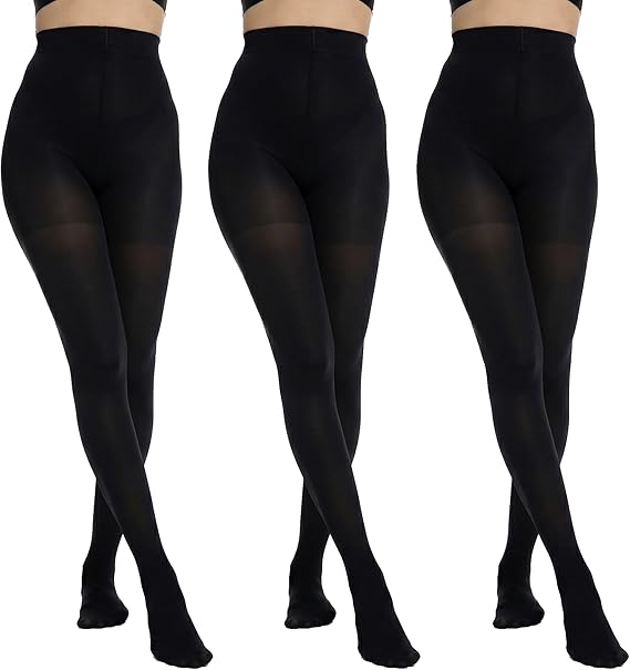 oeat 3 Pairs Women's 80 Denier Opaque Soft Tights - Solid Color High Waist Control Top Pantyhose for Women