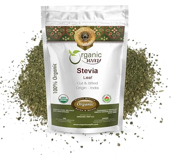 Organic Way Stevia Leaf Cut & Sifted (Stevia Rebaudiana) - Kosher & USDA Certified | Non-GMO & Gluten Free | Natural Sweetener | 100% Raw from India (1/4LBS / 4Oz)