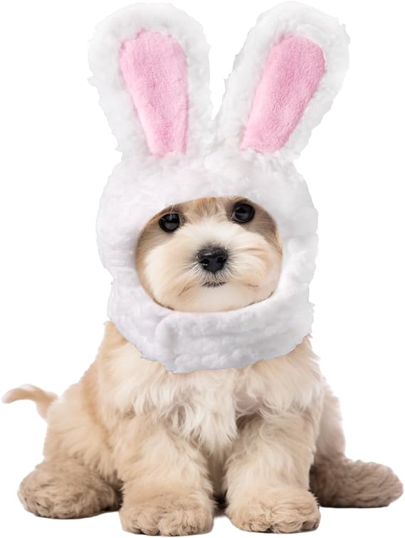 Cute Bunny Rabbit Hat with Ears, 7.48-9.45in Neck Circumference Cat Costume Bunny Headband Easter Cat Headwear Costume Perfect Pet Costume Accessories for Cats & Small Dogs (XS)
