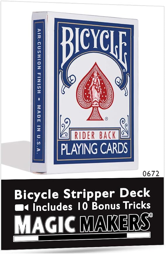 Magic Makers Bicycle Stripper Deck with 10 Bonus Tricks (Blue) - Tapered Magic Trick Deck