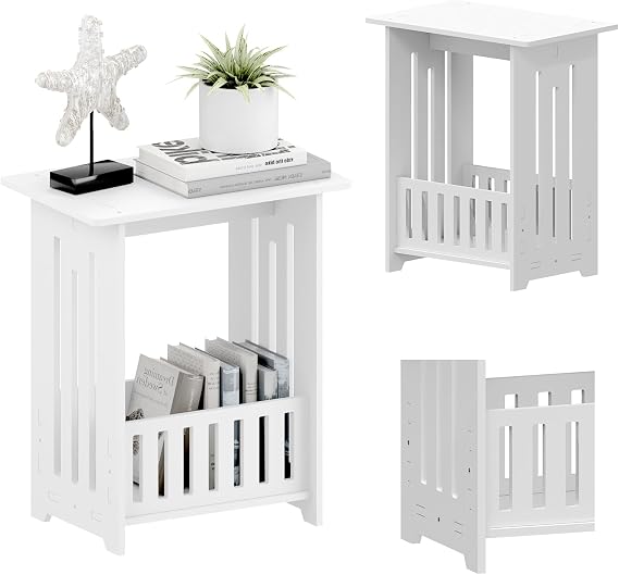AutoBaBa Narrow Side Table with Storage Shelf, 2-Tier Modern Small Bedside Sofa Slim End Table with Magazine Rack for Living Room, Hallway, Bedroom, Space Saving