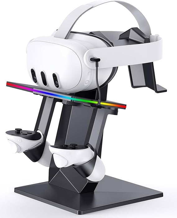 Charging Dock for Meta Quest 3S, Quest 3, 2 or Pro,RGB Charging Vertical Stand,Accessories with Brightness Adjustment and 14 Light Effects Adjustment, Type-C Charging Port