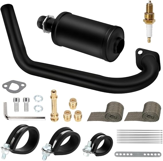 HIAORS Racing Exhaust Pipe Muffler Main Jet Kit for Predator 212cc 196cc 224cc 6.5hp Coleman CT200U BT200X CT200U-EX Mini Bike KT196 Go Kart Baja Warrior MB165 MB200 Performance Parts with Heat Shield