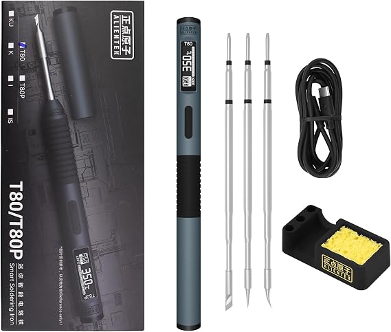 Soldering Iron Kit, 100W Fast Heating T80/T80P Digital Soldering Iron PD/QC,Type-C Portable Digital OLED Screen Display, Auto Sleep (T80+C2C+3 type tips)