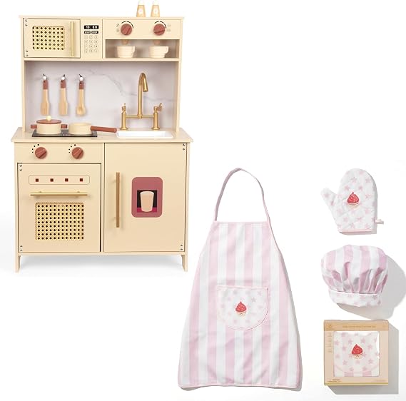 Kits Kitchen Playset+Chef Hat Set- Pretend Play Cooking Toy Set