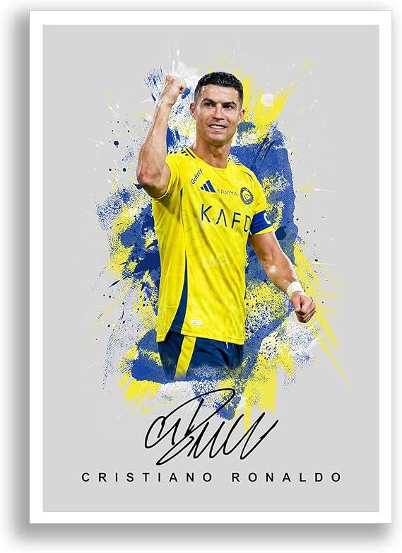 Cristiano Ronaldo Al Nassr Signed Photo Poster A4/A3 Print Picture Display Framed Autograph Memorabilia for Football Fans Gift Portugal (Grey (A4 Unframed))