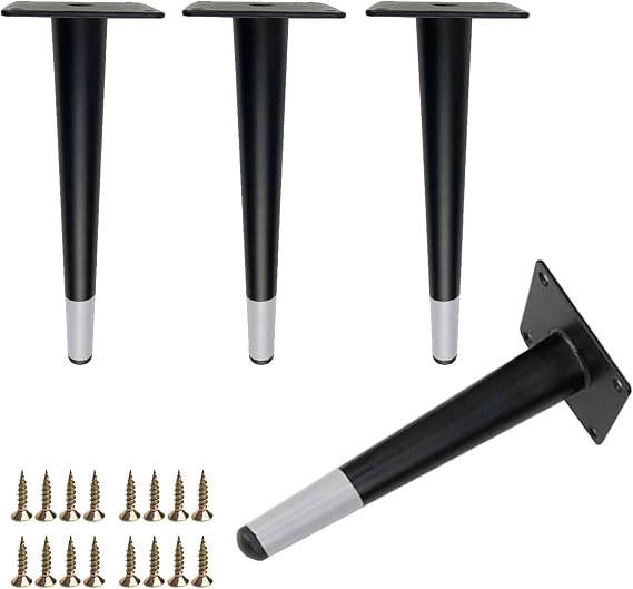 XFSHKJS Furniture Legs Come with Screws, 4 Pcs Modern Furniture Feet Sofa Legs Riser Legs DIY Furniture Replacement Feet for TV Cabinet Sofa Cupboards,Black (Size : 10 inch/25cm)