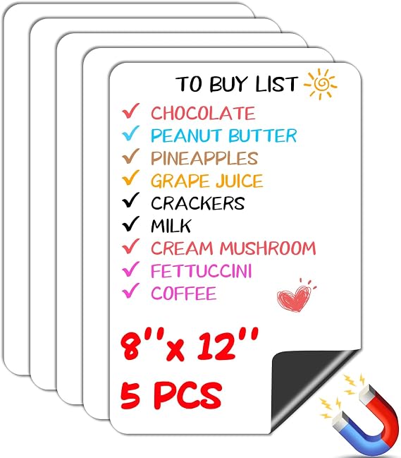 5 Pack Magnetic Dry Erase Board, 8'' x 12'' Magnetic Whiteboard for Fridge