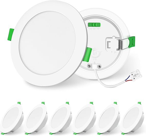 ALUSSO 8W 850lm LED Downlights Dimmable Recessed Ceiling Spot Lights IP44 | High Brightness, Cutout 75-85mm, 3CCT 3000K/4000K/6500K Warm/Neutral/Cool White Bathroom Kitchen Ultra Slim, White 6 Pack [Energy Class E]