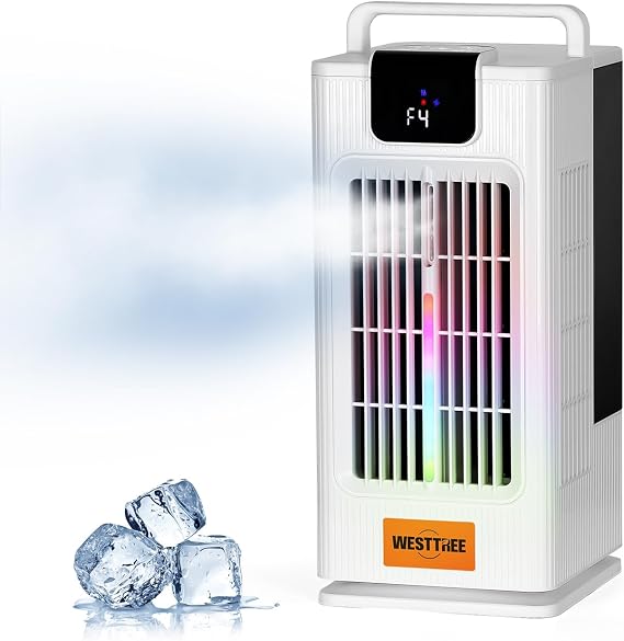 WESTTREE 14inch Portable air conditioners Misting Fan,120Oscillating mini Air Conditioner,Desk air 3 Level Humidify 4 Speeds, 7 RGB Color Night Lights Desktop Portable Air Conditioners for Bedroom