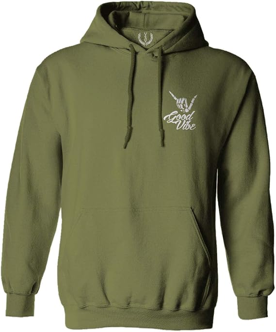 0012. Good Vibe Bones Hand Shaka Cool Vintage Hipster Graphic Sweatshirt Pullover Hoodie