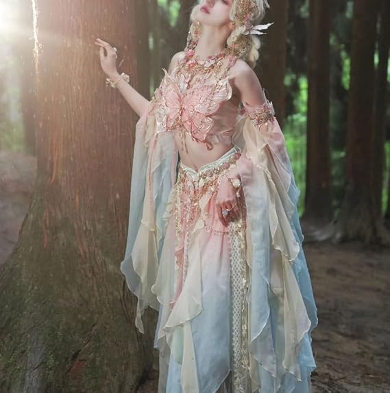 REVOYI Butterfly Styling Chinese Clothes, Western Girls, Cross-region Style, Embroidered Gradient Print Lolita Set, Skirt, Clothes, Cosplay Lolita Clothes, Cosplay Jumper Skirt, Forest Girl,