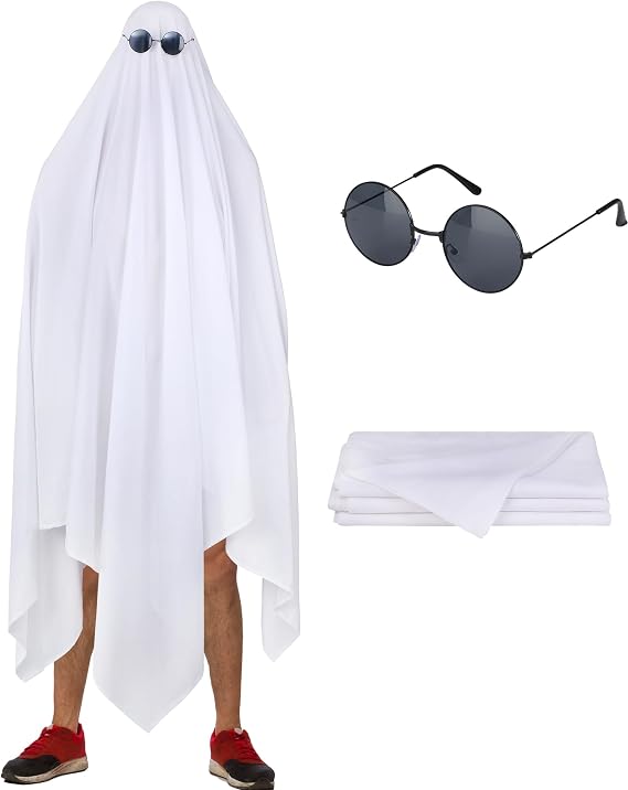 Halloween Ghost Costume Full Cover White Sheets and Black Costume Glasses for Adult Cosplay Party Supplies
