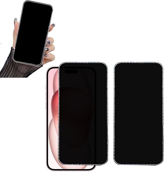 グリッタープライバシースクリーンプロテクター iPhone 15 Pro用 アンチスパイダイヤモンド キラキラ輝く強化ガラス iPhone 15 Pro 6.1インチ用