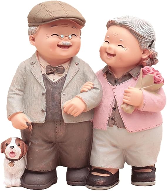 50th Anniversary Statues,Loving Elderly Couple Figurines,Golden Marriage Cake Toppers,Wedding Cake Decoration Polyresin Figurines Collectibles for Parents Christmas Valentine's Day Birthday Gift