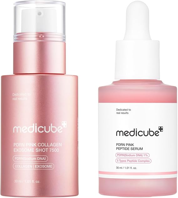 medicube PDRN Advanced Skin Boosting Serum Duo: Salmon DNA PDRN Pink Peptide Serum and Pink Exosome Shot Serum 7,500 PPM