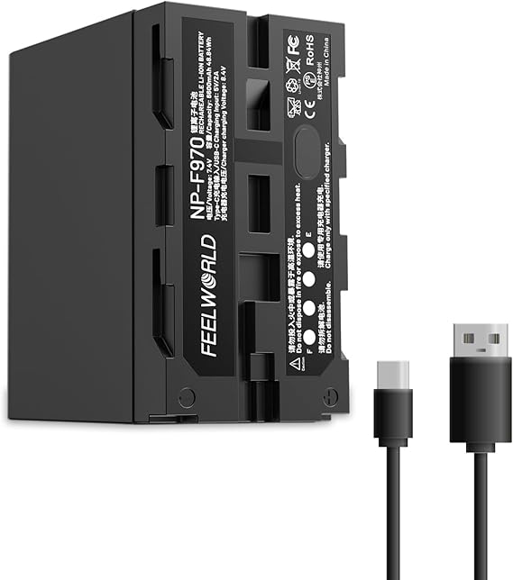 FEELWORLD NP-F970 Replacement Battery 6600mAh of NP-F970 F960 F950 F770 F750 F570 F550 for Monitor Video Light Video Transmission USB-C Charging(1 Pack)