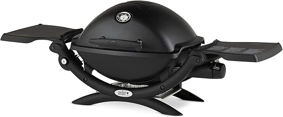 Weber Q1200 Liquid Propane Portable Gas Grill, Black 1Burner Travel and Camping Grill with CastIron Grates & Electronic Ignition (8,500 BTU Burner) | Burner Travel and Camping Grill, cast?Iron Grates, electronic Ignition