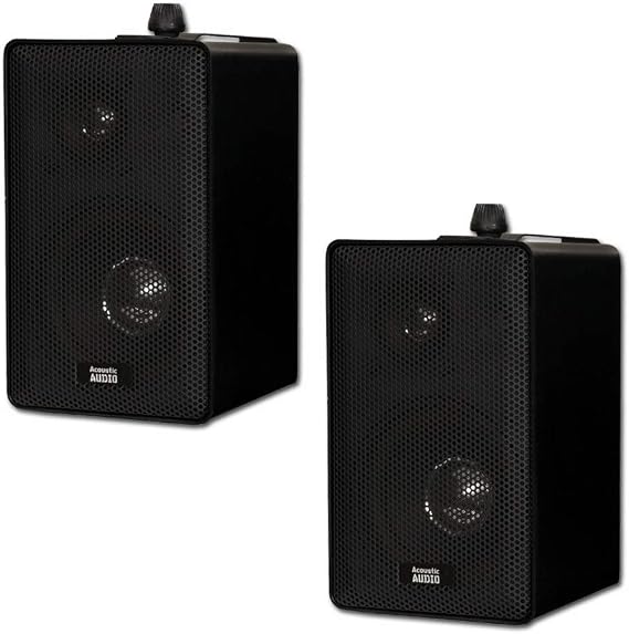 Acoustic Audio AA251B Indoor Outdoor 3 Way Speakers Black Mountable Pair