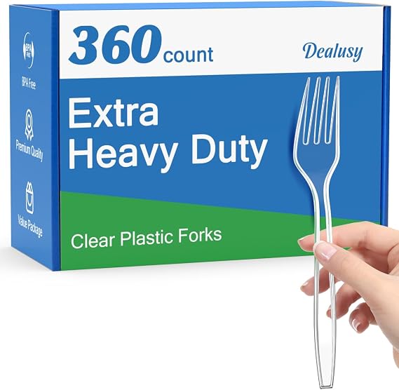 Dealusy 360 Count Extra Heavy Duty Clear Plastic Forks Disposable