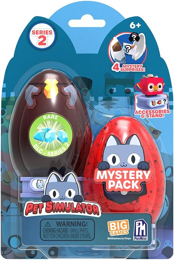 Pet Simulator - Mystery Pet Minifigure 2 Pack 2 Mystery Eggs & 2 Figures, Accessories & Stand, Series 1 With DLC