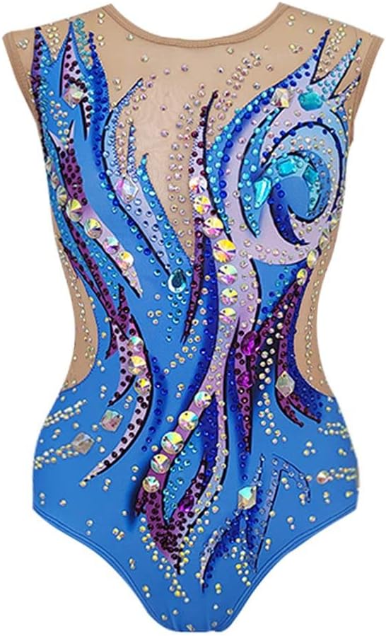 LIUHUO Rhythmic Gymnastics Leotards Girls Blue Print Luxury Flash Diamond Competition Costume