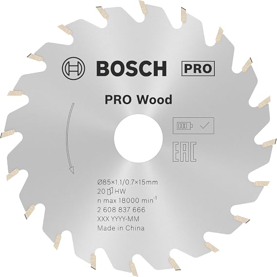 Bosch Professional Daire testere bıçağı, standart ahşap için (ahşap, 85 x 15 x 1,1 mm, 20 diş, akülü daire testere aksesuarı)