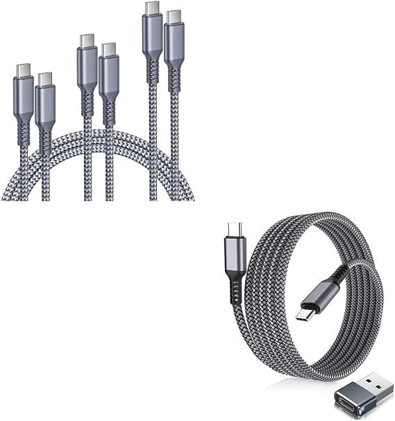 Elebase 3 Pack USB C to Type C 60W 1.5/3.3/6.6FT Cable and USB Type C to C 60W Cable 10FT with USB Adapter for MacBook Pro,iPhone 15,Car Play,iPad 10 Air 4 5 Mini 6,Samsung Galaxy Note S22 S23 S24
