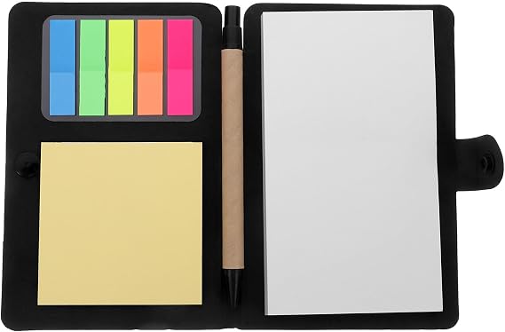 Generic Business Notepad, Tab Notepad with Pen Holder, Black Back, Sticky Notes Set, Portable Ruled Notepad for Office and On-The-Go Organization
