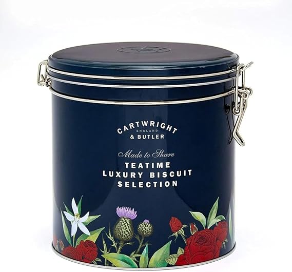 Cartwright & Butler Tea Time Luxury Biscuit Selection Barrel, Enriched with Buttery and Crumbly Classic Flavour, 580 g