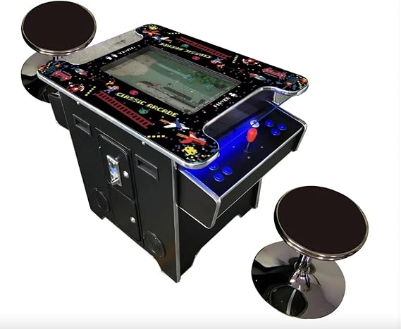 TOP US VIDEO ARCADES Full Size Commercial Grade Cocktail Arcade Machine 2 Player Retro 412 Games 22" LCD Screen Tempered Glass 2 Stools Included Black