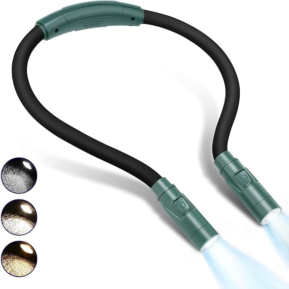 LUXJET Neck Reading Light & Book Light for Reading in Bed - Hands Free, 6 Brightness Levels, 360 Flexible Arms, 80-Hour Rechargeable - Reading, Knitting, Camping, Repairing - Gifts for Book Lovers