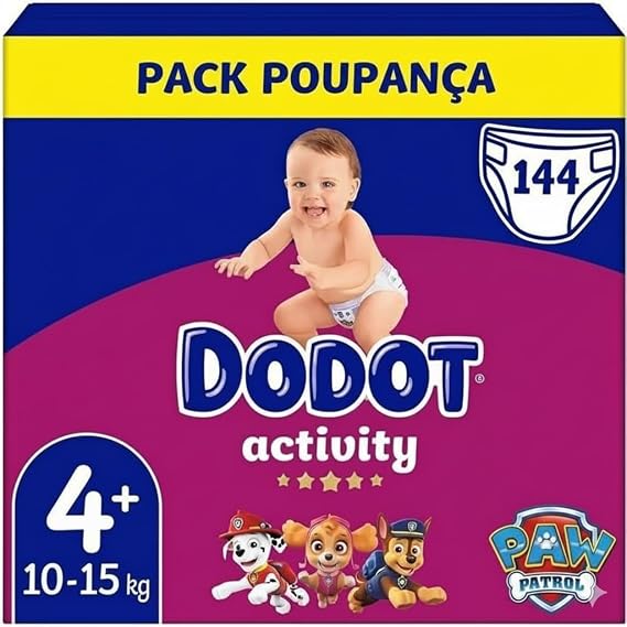 Dodot Baby Activity Diapers Size 4+ (10-15 kg), Maximum Absorbency, 3D Total Fit, 144 Nappies
