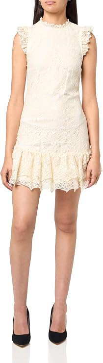 BCBG Women's Sleeveless High Neck Ruffle Trim A-line Mini Dress