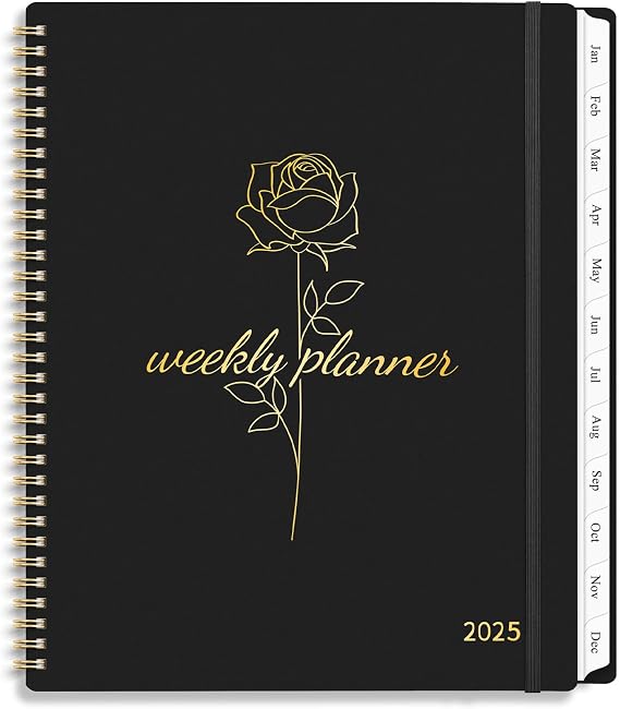 2025 Weekly and Monthly Planner, Calendar With Tabs, Jan-Dec 2025, Spiral Binding - 8.5" x 11", Black