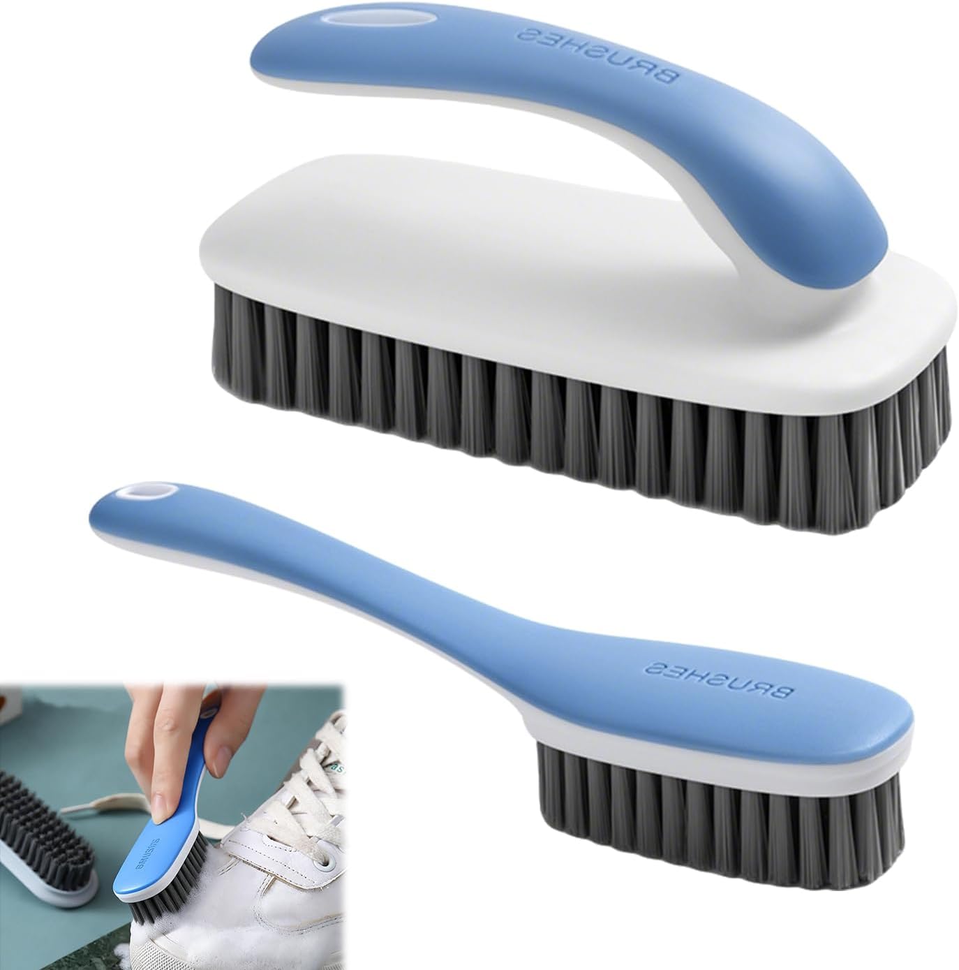 Scrubbing Brush, 2PCs Soft Bristle Brush Scrubbing Brush with Handle Cleaning Brush Carpet Brush Small Laundry Brush Stain Remover Brushes Fabric Cleaning Brush for Carpet, Clothes, Bathroom,Sneaker