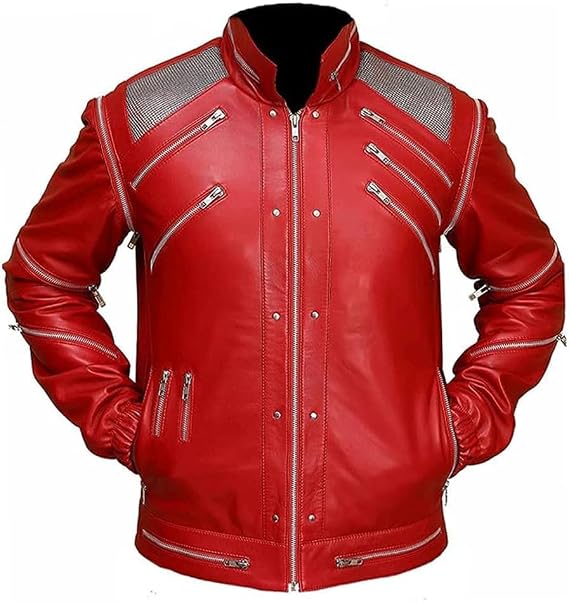 Mens MJJ Thrilleer Red Leather Jacket | Thriller Jacket for Adult Costume for Halloween