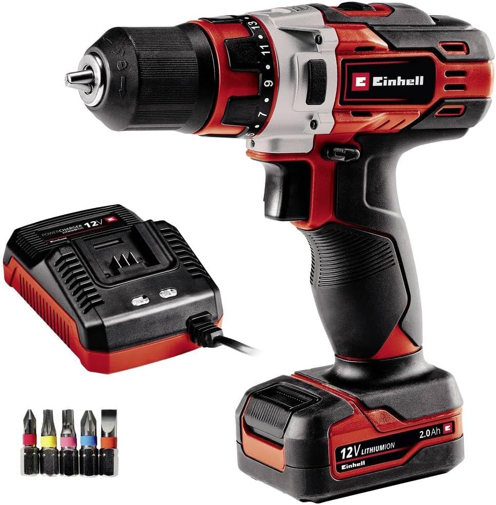 Einhell Cordless Screwing TE-CD 121 Li including Li-ion, 12 V, 2-speed transmission, speed-adjustable electronics, LED lighting, solid metal gear, 45-minute charger and 2.0 Ah battery - 4513590