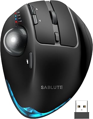 SABLUTE Ergonomic Wireless Trackball Mouse, Adjustable 018 Angle, Thumb Control, Quiet Clicks, 3 Multi-Device Bluetooth & USB Receiver, Rechargeable Mouse for Office, Windows Mac