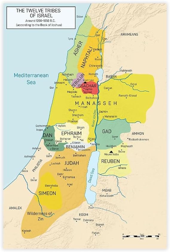12 Tribes of Israel Bible Story Wall Art Painting Bible Maps charts Great Awakening Poster for Home, Office, Classroom Decor, 12x18inch(30x45cm) Unframe (English)