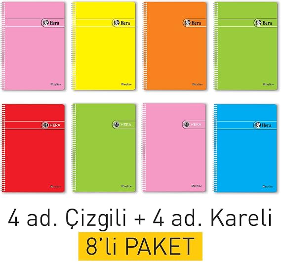 Etika A4 Okul Defteri Spiralli 144 Sayfa Dayanıklı PP Kapak 8'li Paket
