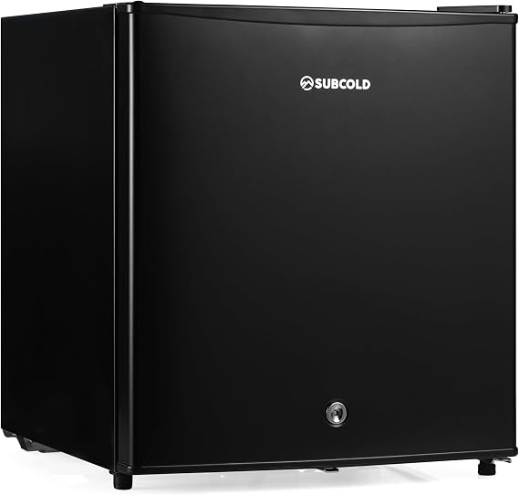 Subcold Eco50 Mini Fridge Black | Table-Top Model | Counter-Top Fridge | Solid Door with Chiller Box | Lock & Key | Energy Efficient (45L, Black) [Energy Class E]