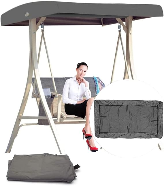 Swing Canopy Replacement Cover,Outdoor Swing Canopy Replacement Porch Top Cover Seat Furniture 2-3 Seater Waterproof Top Cover for Patio Swing Garden Swing Outdoor(Color:Gray)
