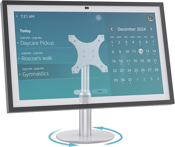 Stand for Echo Show 21 & 15, 360 Swivel, 90 Tilt, 21 cm Lift | Aluminum Alloy, Height Adjust, Desktop, Space-Saving, Stable Base, Echo Show 21 Stand Swivel, Easy Assembly, Kitchen Used