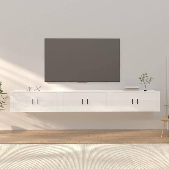 White High Gloss Wall mounted TV Cabinet Set for Living Room 3 Pieces 100x34.5x40 cm Modern TV Unit Stand Sideboard and Table Stylish Living Room Furniture