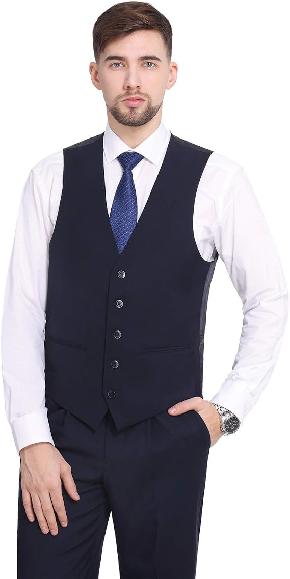 P&L Men's Formal Suit Vest Solid Color Adjustable Back Strap