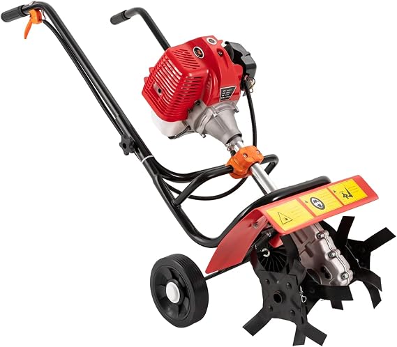 Garden Tiller Cultivator 52cc 2 Stroke Mini Gasoline, Gas Powered Garden Tillers Clearance with Anti-Collision Bar, Power Mini Tiller Cultivator Tool for Sandy Land, Loose Soil, Weeding