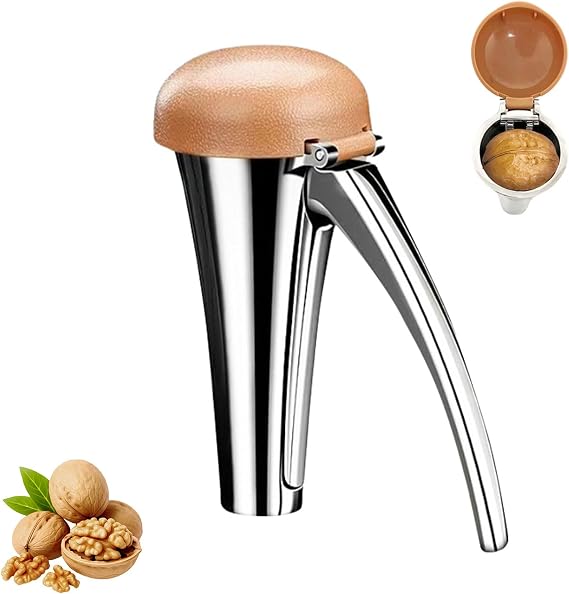 Nut Cracker, Heavy Duty Nutcracker with Splash-Proof Lid, Walnut Cracker Tool with Ergonomic and Self-Retracting Handle -Cracks Large to Medium Sized Nuts With Little Effort