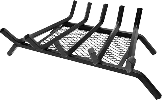 24 Inch Fireplace Grate with Ember Mesh - 5/8" Solid Steel