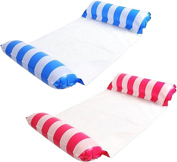 Inflatable Pool Chair – 2 Pack 4-in-1 Multi-Purpose Pool Floats Hammock with Manual Air Pump, Lightweight Pool Inflatables for Adults & Kids, Versatile Water Lounger for Beach, Pool Party